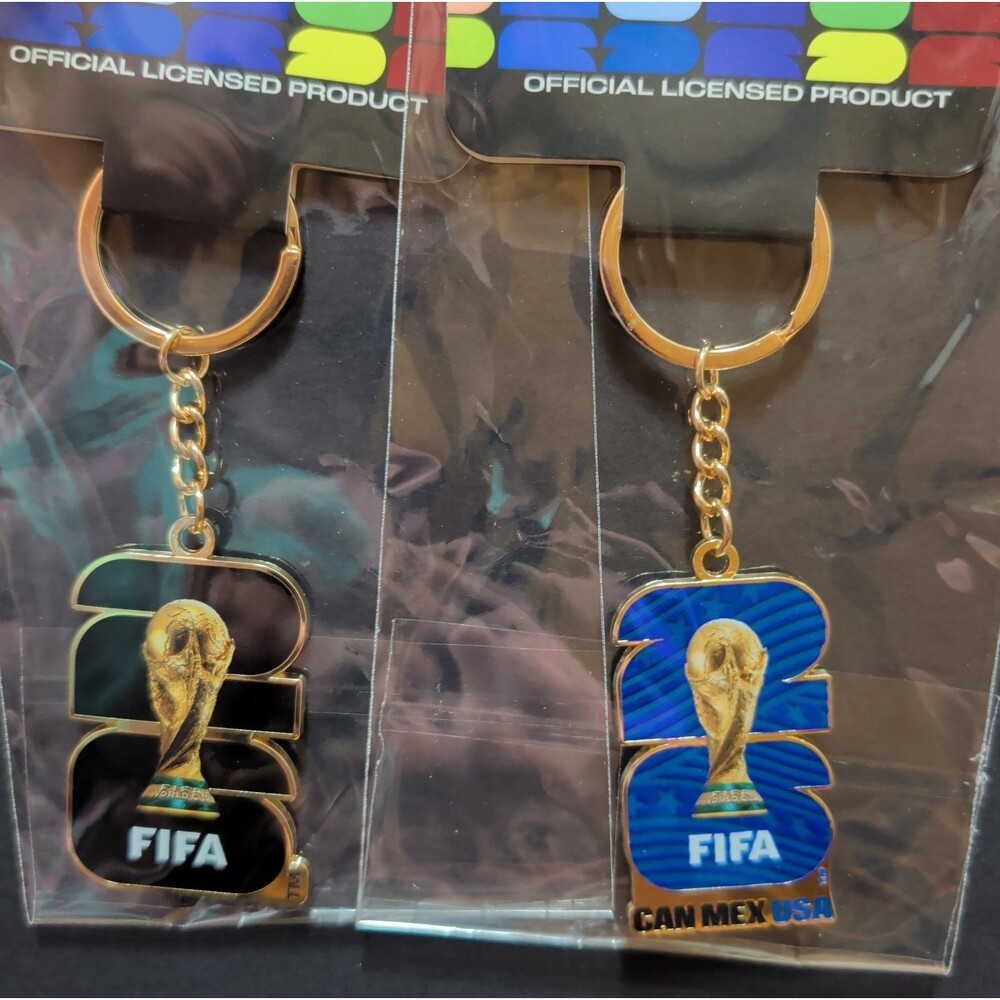 FIFA Official Licensed Metal Keychain Lot of 2 CAN MEX USA Trophy Gold/Blue